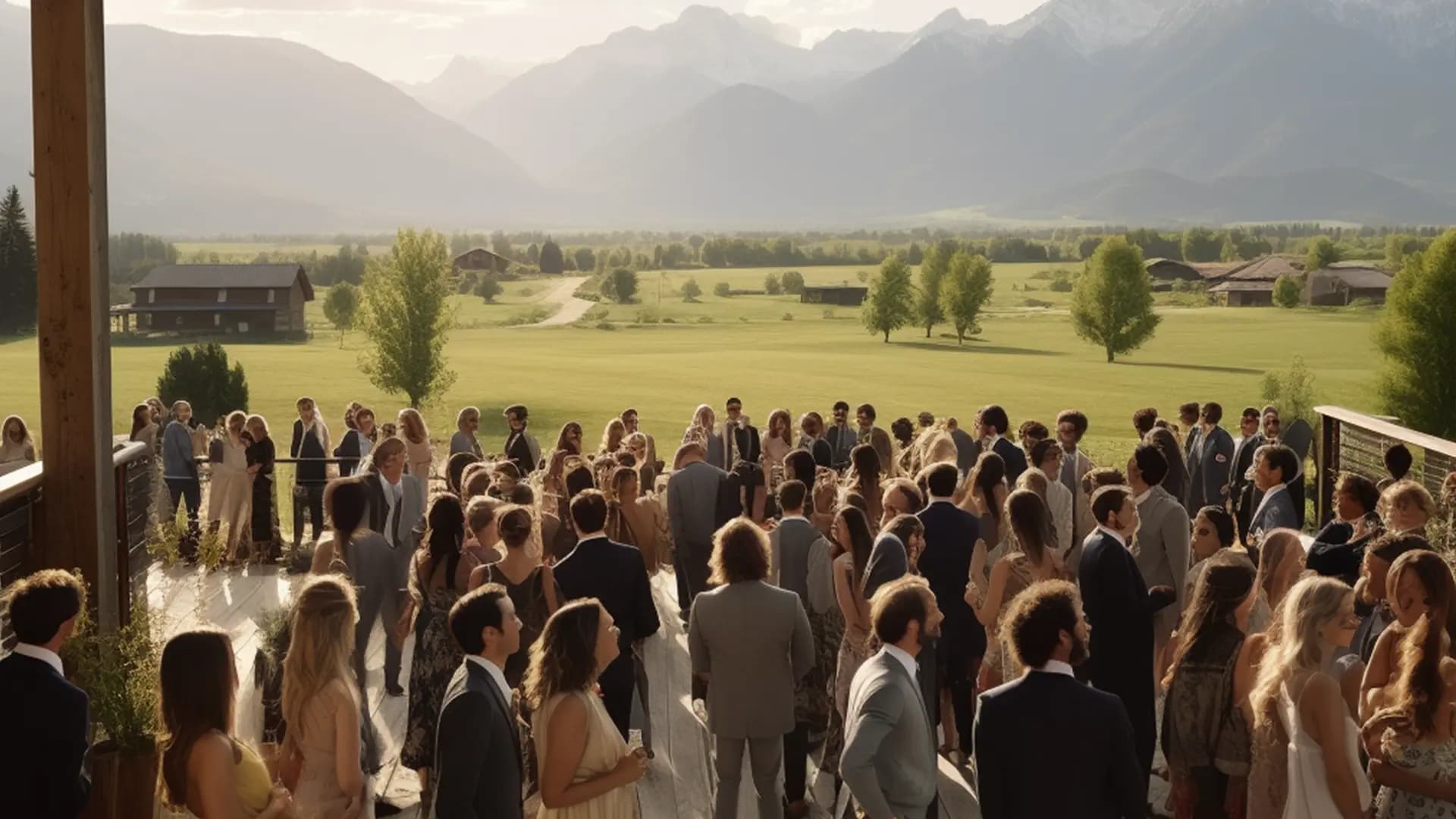 Wedding guests enjoying music on the balcony